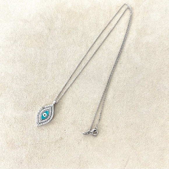 EVIL EYE Dainty 925 Sterling Silver Crystal Rhinestone w Enamel Necklace Sz 17" - Picture 5 of 8